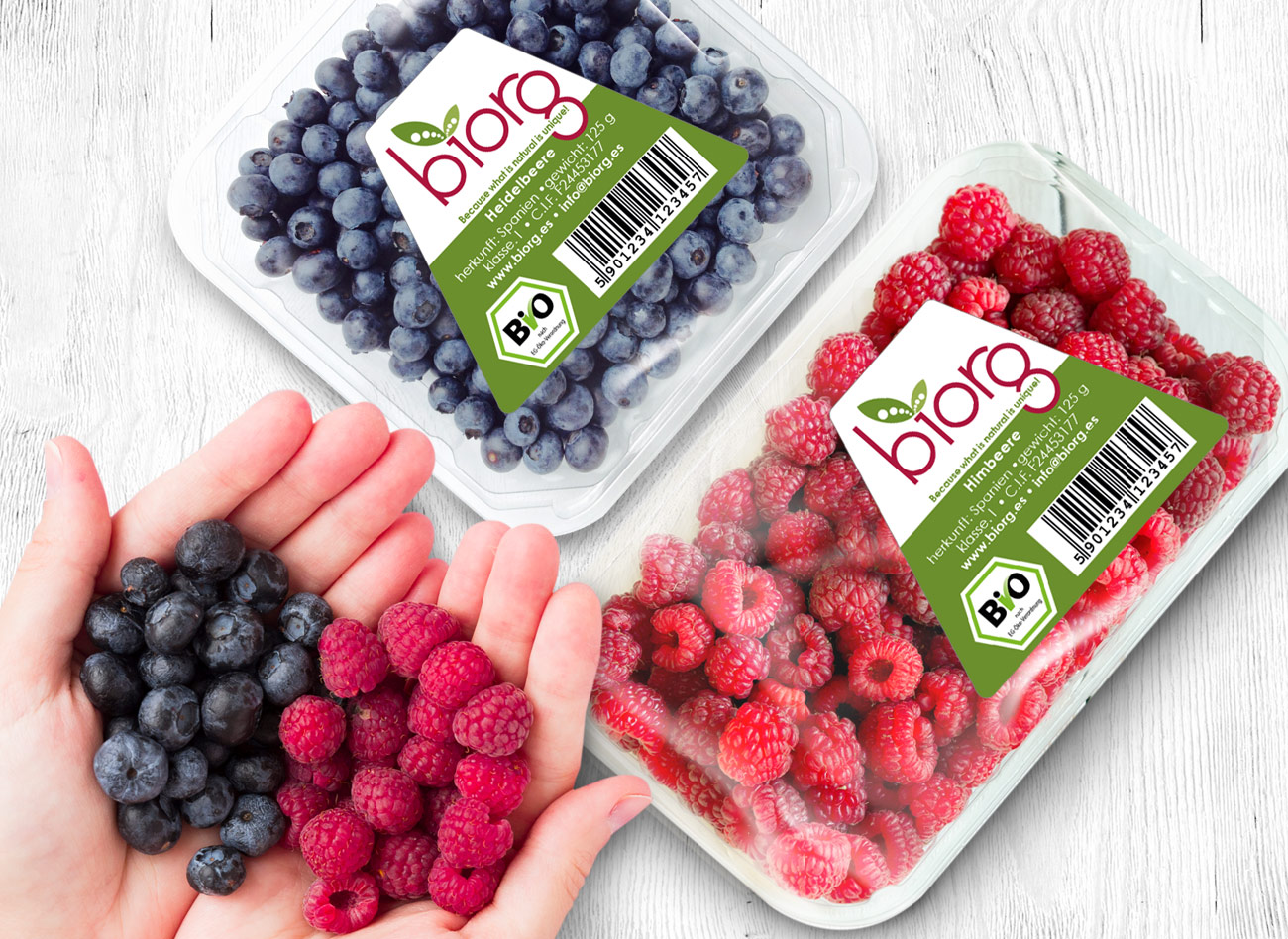 packaging de productos bio de la marca biorg