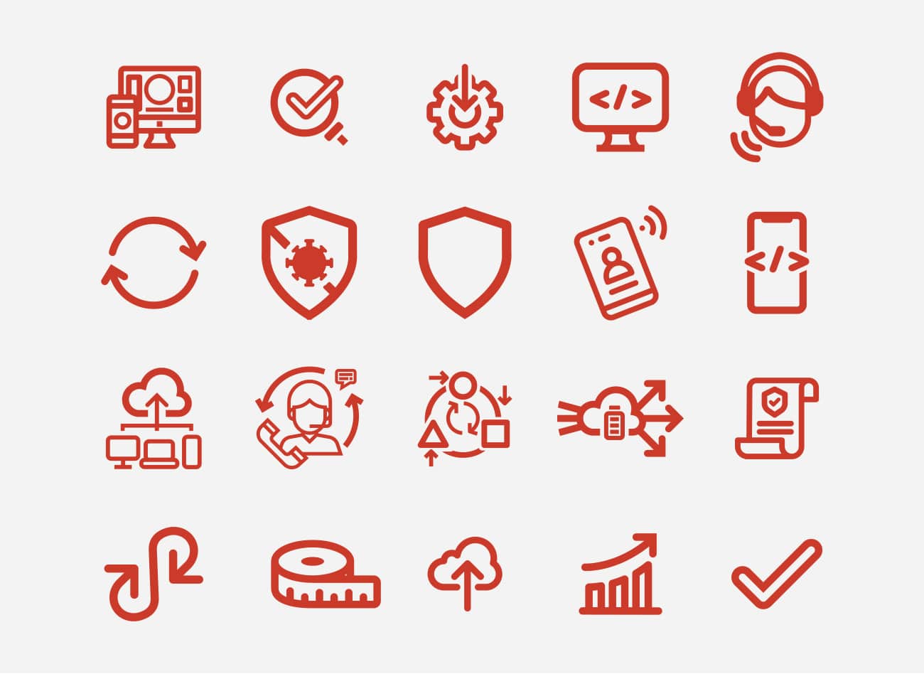 iconos de tecnología en color rojo