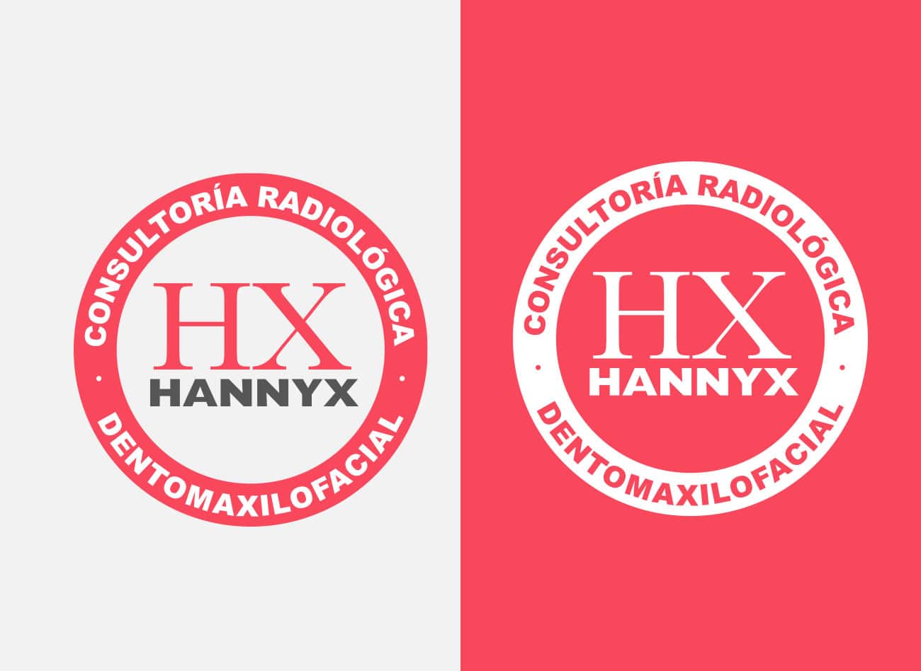 logotipohannyx sobre fondo rosa y fondo gris